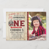 Lumberjack First Birthday Uitnodiging met foto (Voorkant)