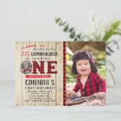 Lumberjack First Birthday Uitnodiging met foto (Staand voorkant)