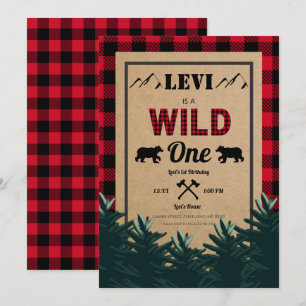 Lumberjack First Birthday, Wild One Invitation Kaart