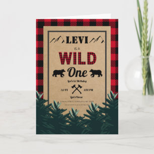 Lumberjack First Birthday, Wild One Invitation Kaart