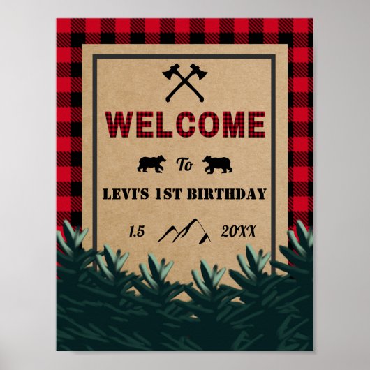Lumberjack First Birthday, Wild One Welcome Sign Poster (Voorkant)