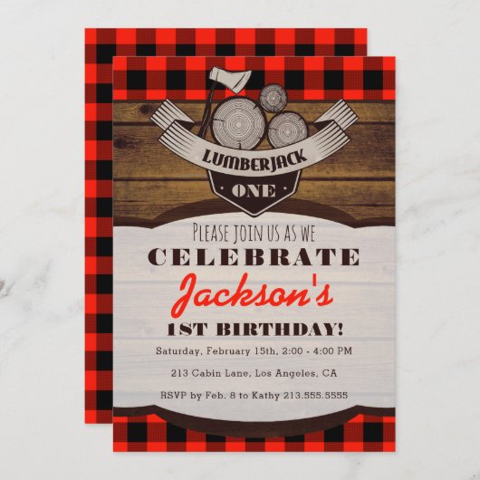 Lumberjack Flanel Woodsy Boy Verjaardag Uitnodigin Kaart (Voorkant / Achterkant)