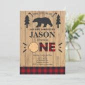 Lumberjack Flannel 1e Verjaardag Uitnodiging (Staand voorkant)