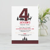 Lumberjack Flannel 4th 4 Birthday Party Invitation Kaart (Staand voorkant)