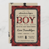 Lumberjack Flannel Boy Baby shower Invitation Aankondiging (Voorkant / Achterkant)