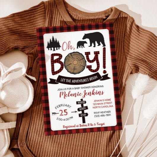 Lumberjack Flannel Boy Baby shower Invitation Beer Kaart