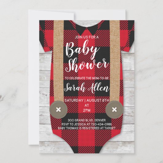 Lumberjack Flannel Boy Baby shower Invitation Kaart (Voorkant)