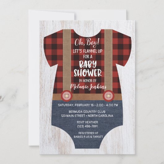 Lumberjack Flannel Boy Baby shower Invitation Kaart (Voorkant)