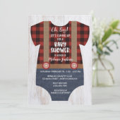 Lumberjack Flannel Boy Baby shower Invitation Kaart (Staand voorkant)