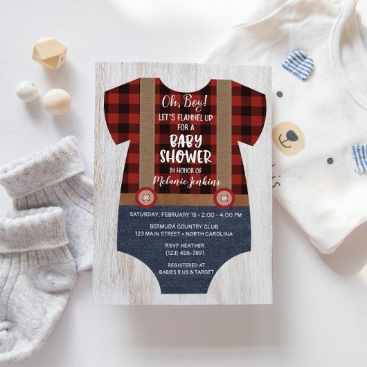 Lumberjack Flannel Boy Baby shower Invitation Kaart