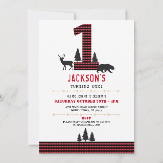 Lumberjack Flannel First One Birthday Party Invite Kaart (Voorkant)