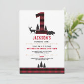 Lumberjack Flannel First One Birthday Party Invite Kaart (Staand voorkant)