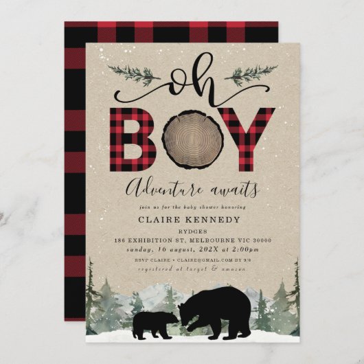 Lumberjack Flannel Kraft Oh Boy Baby shower Kaart (Voorkant / Achterkant)