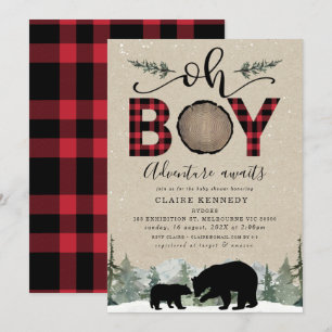 Lumberjack Flannel Kraft Oh Boy Baby shower Kaart