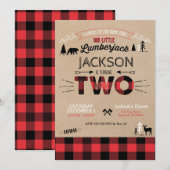 Lumberjack Flannel Second Birthday Invitation Kaart (Voorkant / Achterkant)