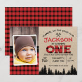 Lumberjack foto 1e verjaardag uitnodiging (Voorkant / Achterkant)