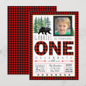 Lumberjack foto eerste verjaardagsfeest uitnodigin kaart (Voorkant / Achterkant)