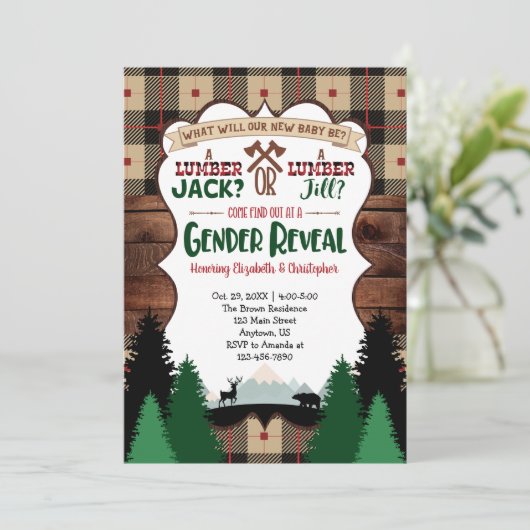 Lumberjack Gender Reopenbaart Baby shower Kaart (Staand voorkant)