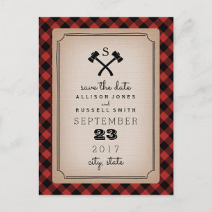 Lumberjack gespeeld monogram als de datum opslaan aankondigingskaart