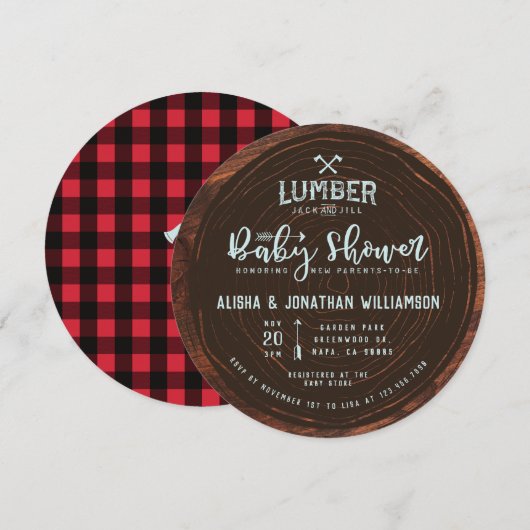 Lumberjack & Jill Baby Boy Shower Wood & Red Pset Kaart (Voorkant / Achterkant)