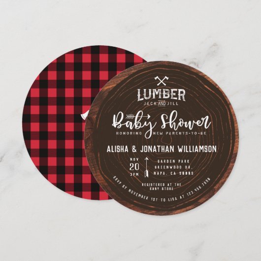 Lumberjack & Jill Baby shower Hout & Red Pset Kaart (Voorkant / Achterkant)