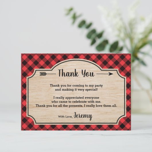 Lumberjack Jongen Verjaardagsfeestje Dank je kaart (Staand voorkant)