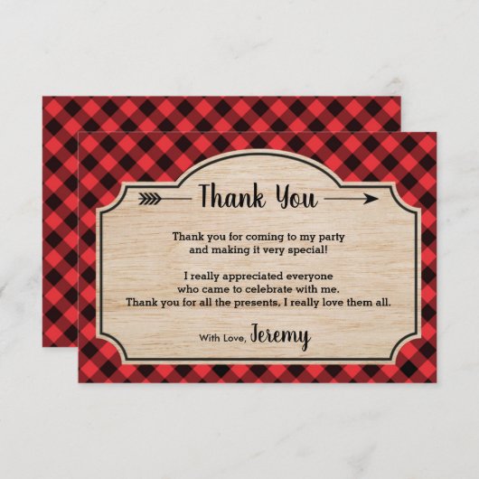 Lumberjack Jongen Verjaardagsfeestje Dank je kaart (Voorkant / Achterkant)