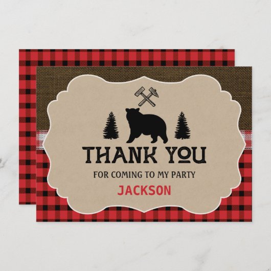 Lumberjack Jongens Verjaardag Bedankt Flat Kaart (Voorkant / Achterkant)