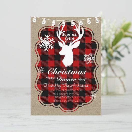 Lumberjack Kerstdiner Uitnodiging (Staand voorkant)