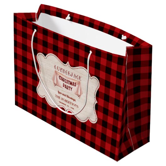 Lumberjack kerstparty Red Buffalo Wood Groot Cadeauzakje (Achterkant Gekanteld)