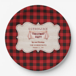 Lumberjack kerstparty Red Buffalo Wood Papieren Bordje