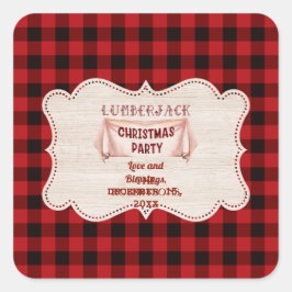 Lumberjack kerstparty Red Buffalo Wood Vierkante Sticker