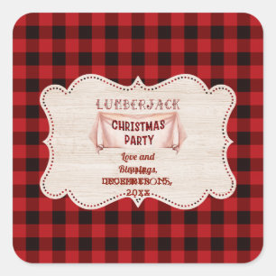Lumberjack kerstparty Red Buffalo Wood Vierkante Sticker