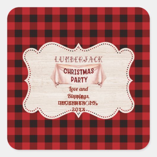 Lumberjack kerstparty Red Buffalo Wood Vierkante Sticker (Voorkant)