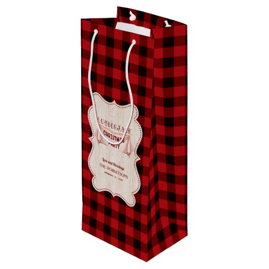 Lumberjack kerstparty Red Buffalo Wood Wijn Cadeautas (Achterkant Gekanteld)