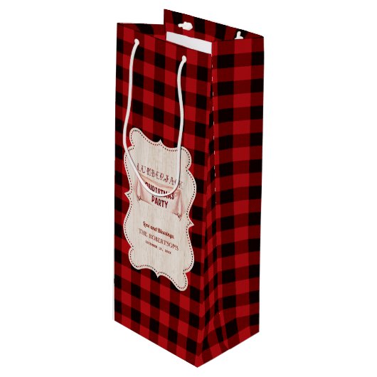 Lumberjack kerstparty Red Buffalo Wood Wijn Cadeautas (Voorkant Gekanteld)