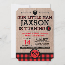 Lumberjack kinderen jarig, vleid rustig klein man kaart