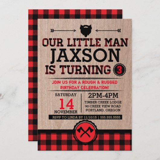 Lumberjack kinderen jarig, vleid rustig klein man kaart (Voorkant / Achterkant)