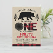 Lumberjack klein Beer 1e Verjaardag Uitnodiging (Staand voorkant)