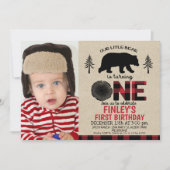 Lumberjack klein Beer Foto 1e verjaardag Uitnodige Kaart (Voorkant)