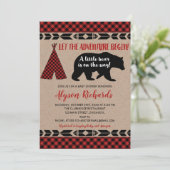 Lumberjack kleine beer rustieke jongen baby shower kaart (Staand voorkant)