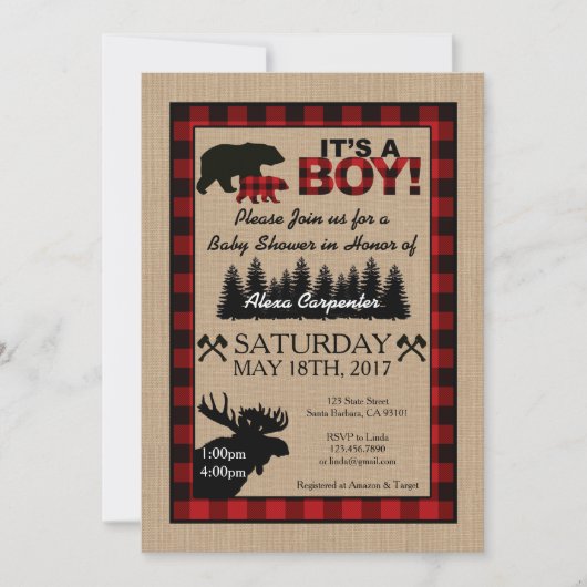 Lumberjack Little Hunter Baby shower Invitation Kaart (Voorkant)