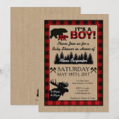 Lumberjack Little Hunter Baby shower Invitation Kaart (Voorkant / Achterkant)
