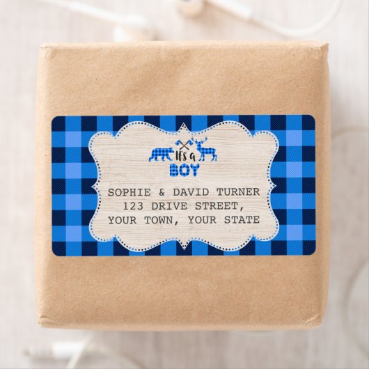 Lumberjack Little Hunter Blue Play Baby shower Etiket (Insitu)