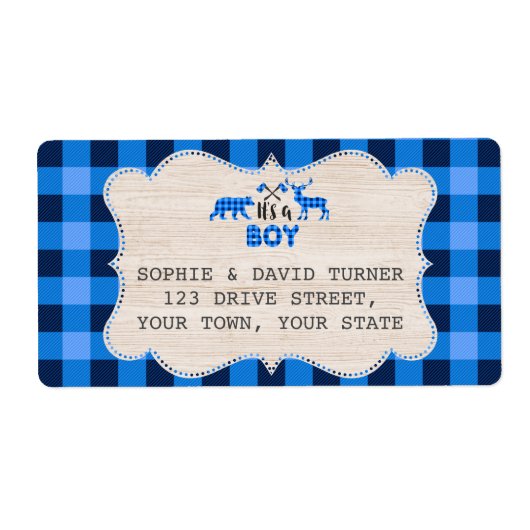 Lumberjack Little Hunter Blue Play Baby shower Etiket (Voorkant)