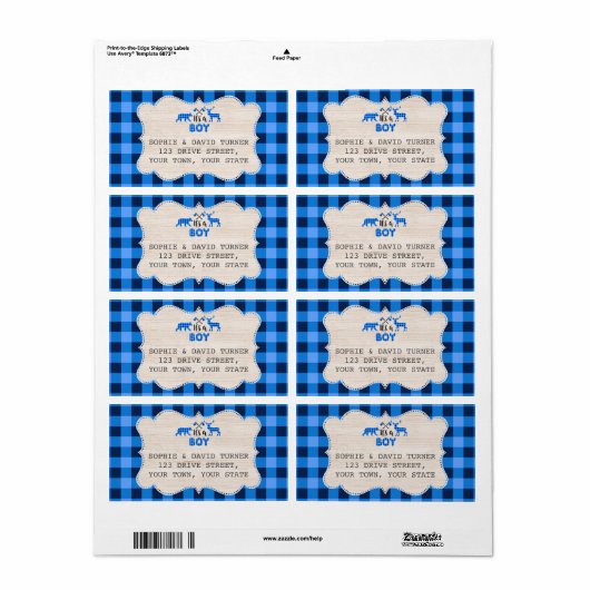 Lumberjack Little Hunter Blue Play Baby shower Etiket (Full Sheet)