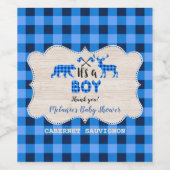 Lumberjack Little Hunter Blue Play Baby shower Wijn Etiket (Enkel label)