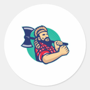 Lumberjack Logger met AX Retro Ronde Sticker