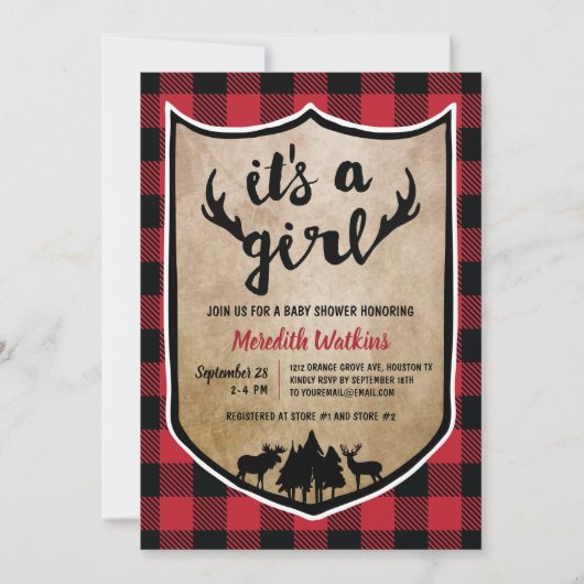 Lumberjack Meisje Baby shower Kaart (Voorkant)