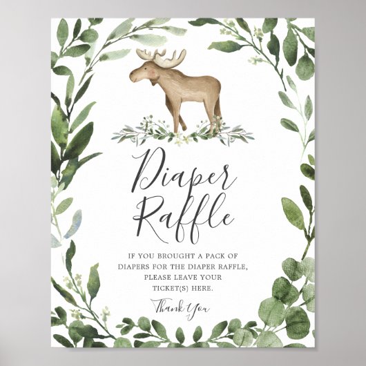 Lumberjack Moose Baby shower Diaper Raffle Sign Poster (Voorkant)